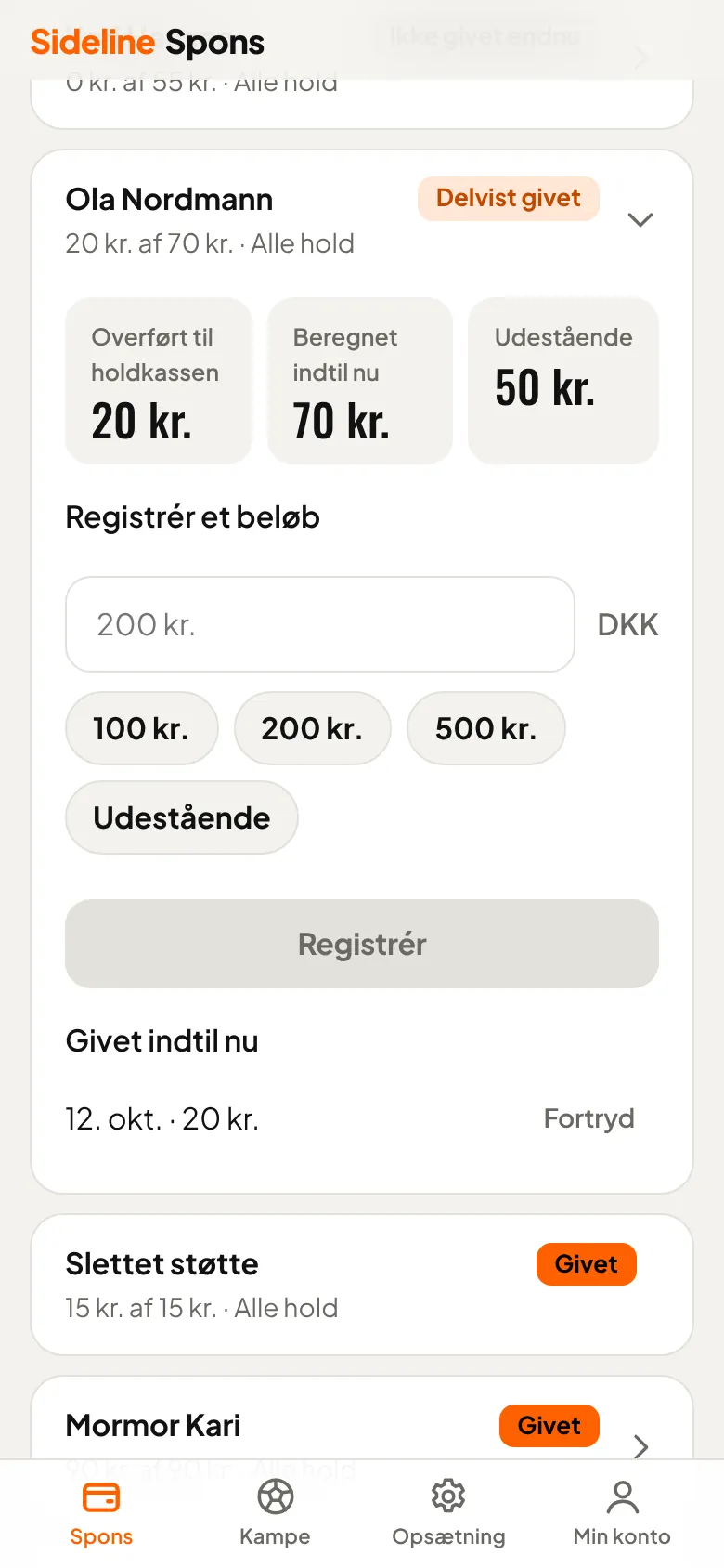 Registrér indbetalinger