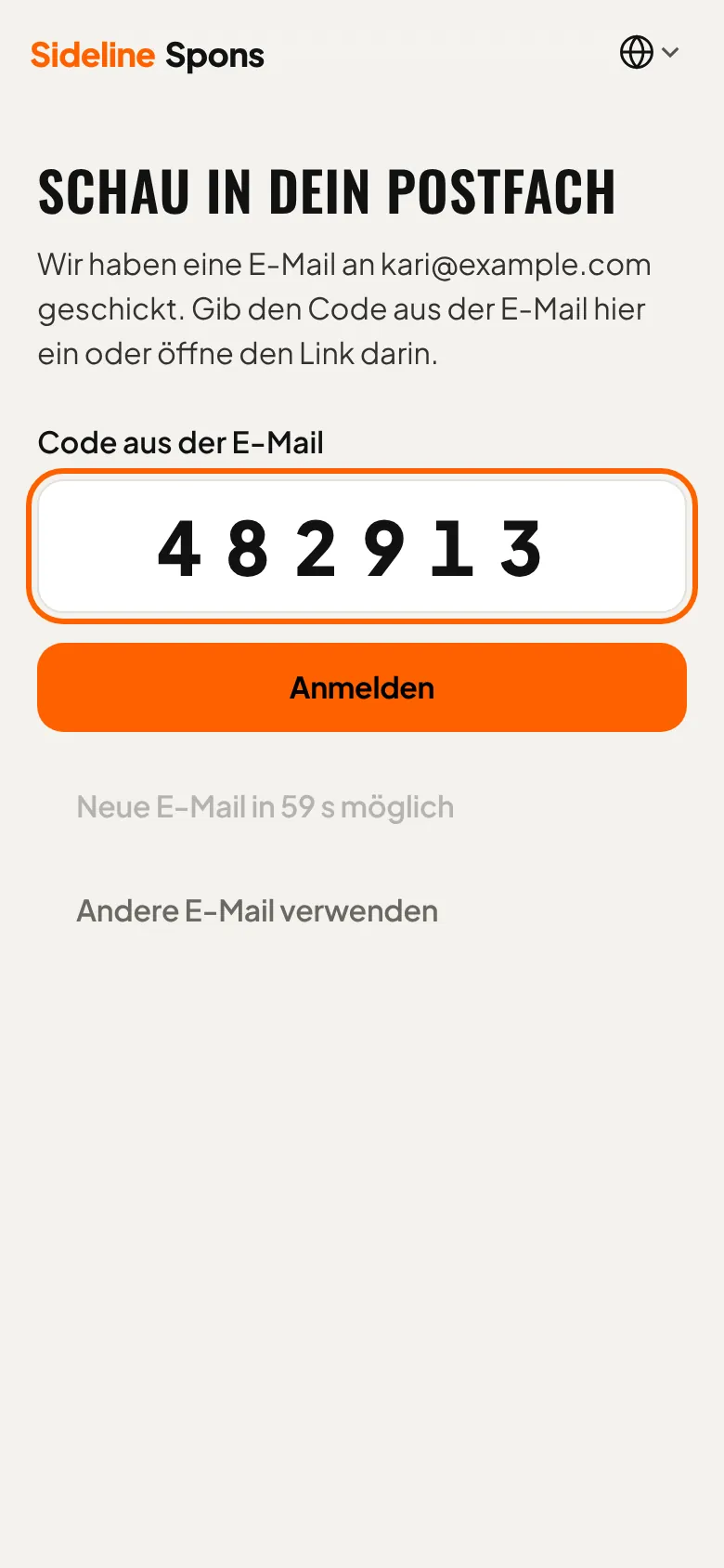 Code aus der E-Mail