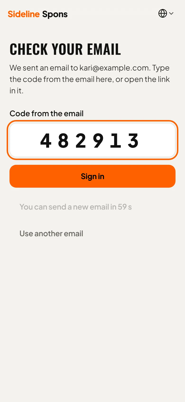 Code from the email