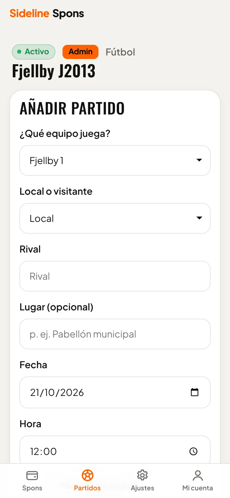 Añade partidos