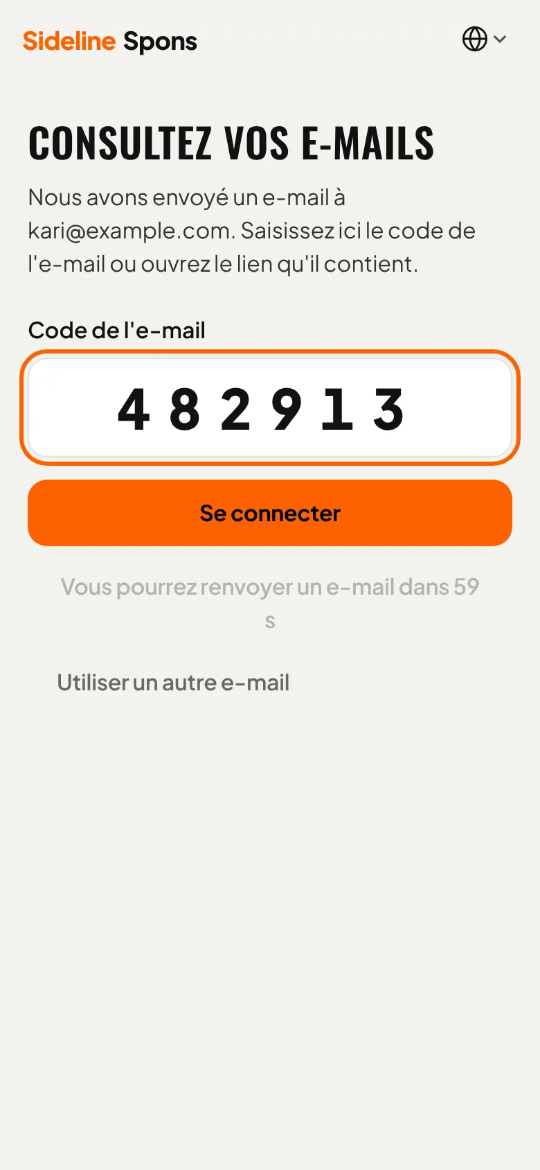 Code reçu par e-mail