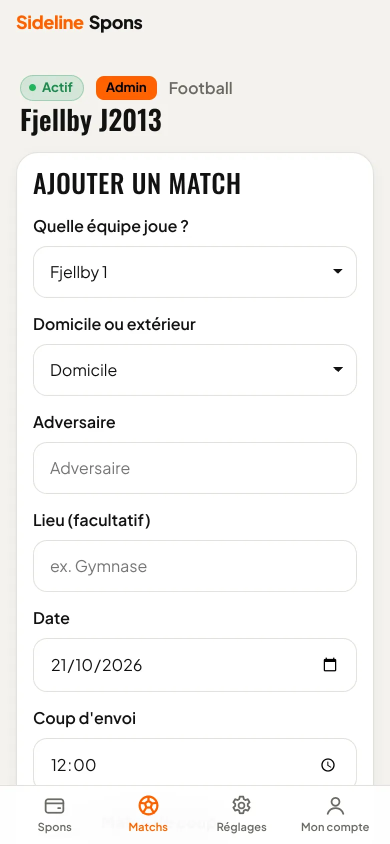 Ajoutez des matchs