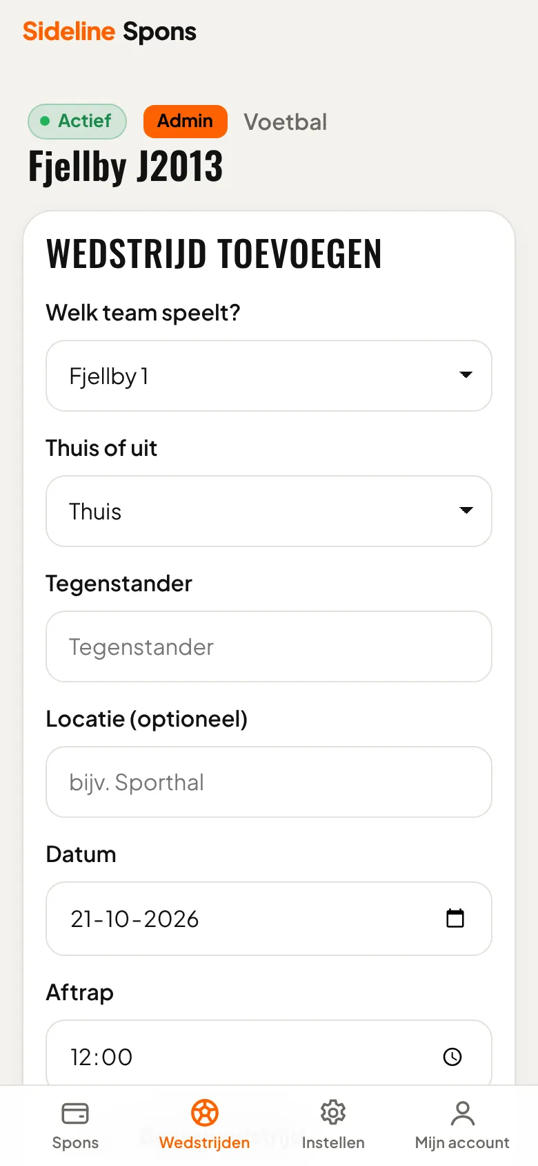 Wedstrijden toevoegen